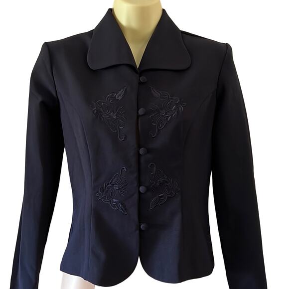 My Michelle Vintage Y2K Black Blazer Suit Jacket Junior Size 3 Embroidery Fitted - Picture 1 of 9